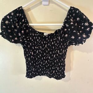 Charming Black Floral Smocked Kids Blouse **pet friendly home**